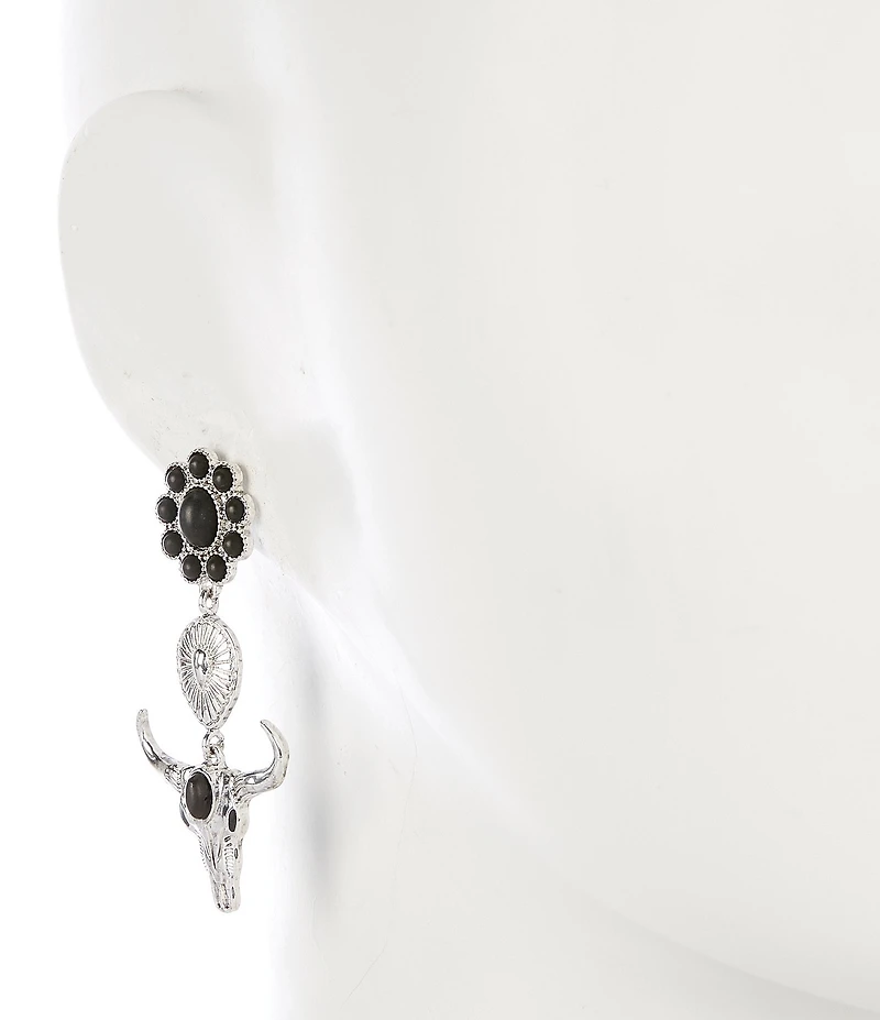 Anna & Ava Western Silver Longhorn Drop Earrings with Semi Precious Stones