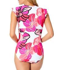Anne Cole Acapulco Princess Flutter Zip Front High Neck One Piece Swimsuit