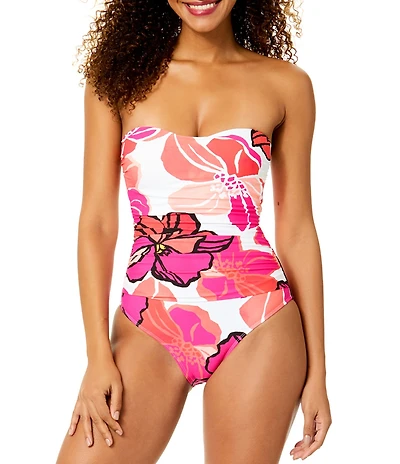 Anne Cole Acapulco Princess Shirred Strapless Bandeau One Piece Swimsuit