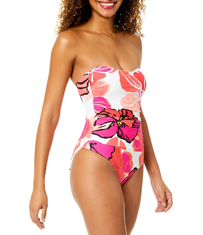 Anne Cole Acapulco Princess Shirred Strapless Bandeau One Piece Swimsuit