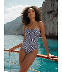 Anne Cole Azzurra Geometric Twist Front Bandeau One Piece Swimsuit