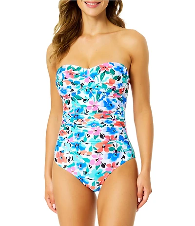 Anne Cole Floral Front Twist Strapless Bandeau One Piece Swimsuit