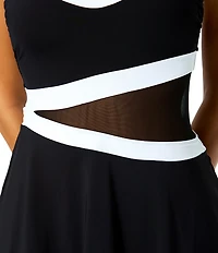 Anne Cole Gabor Mesh Paneled Strapless One Piece Swim Dress