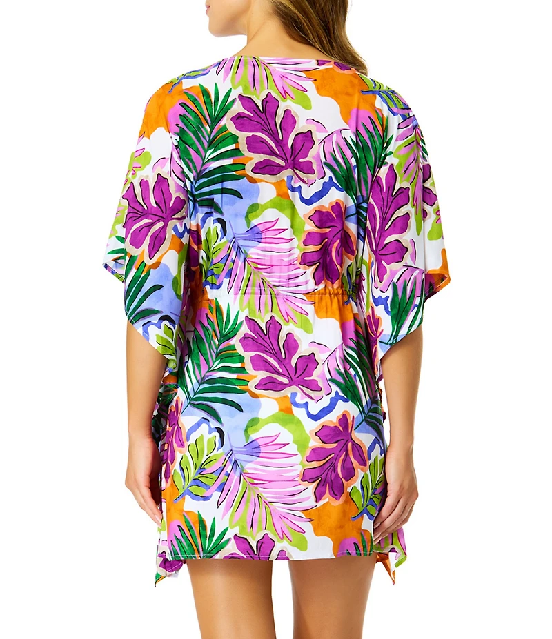 Anne Cole Mod Tropical Floral Flutter Sleeve Caftan Swim Cover Up