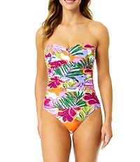 Anne Cole Mod Tropical Twist Front Strapless One Piece Swimsuit