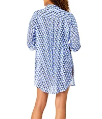 Anne Cole Pacific Point Collar Shirttail Button Front Shirt Swim Cover-Up