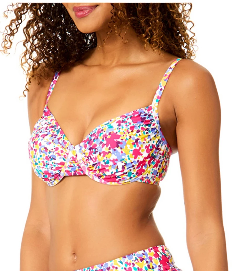 Anne Cole Villa Vera Floral Shirred Underwire Swim Bra Top