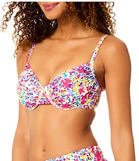 Anne Cole Villa Vera Floral Shirred Underwire Swim Bra Top