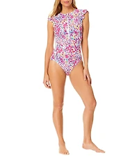 Anne Cole Villa Vera Flutter Zip Front One Piece Swimsuit