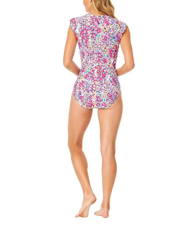 Anne Cole Villa Vera Flutter Zip Front One Piece Swimsuit