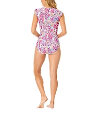 Anne Cole Villa Vera Flutter Zip Front One Piece Swimsuit