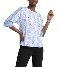 Anne Klein 3/4 Sleeve Boat Neck Printed Blouse