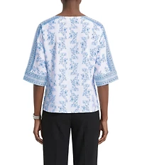 Anne Klein 3/4 Sleeve Boat Neck Printed Blouse