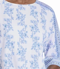 Anne Klein 3/4 Sleeve Boat Neck Printed Blouse