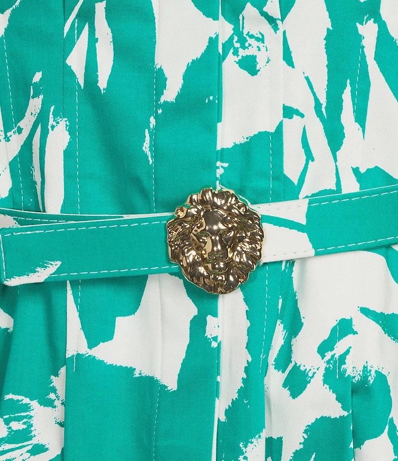 Anne Klein Abstract Floral Print Cotton Sateen Shirt Dress