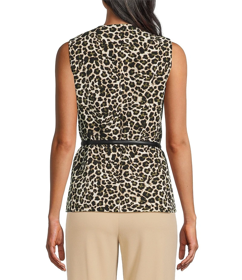 Anne Klein Belted Five Button Animal Print Vest