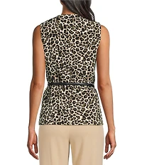 Anne Klein Belted Five Button Animal Print Vest