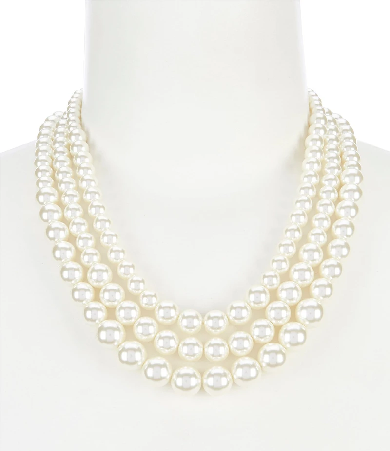 Anne Klein Blanc Pearl Three Row Statement Collar Necklace