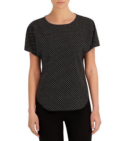 Anne Klein Boat Neck Dotted Knit Jersey Tee