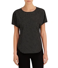 Anne Klein Boat Neck Dotted Knit Jersey Tee
