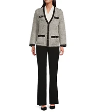 Anne Klein Boucle V-Neck Button Front Cardigan