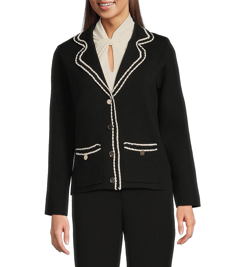 Anne Klein Braid Trim Notch Collar Blazer