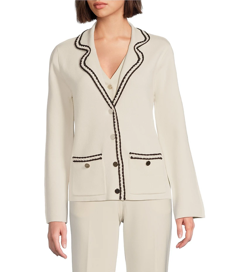 Anne Klein Braid Trim Notch Collar Blazer