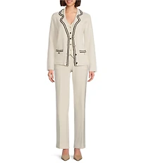 Anne Klein Braid Trim Notch Collar Blazer