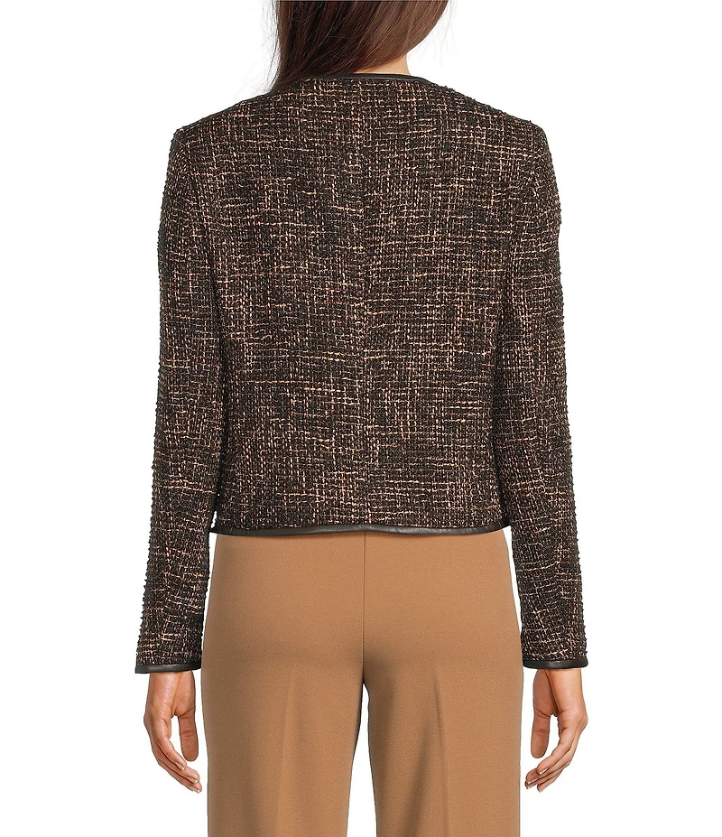 Anne Klein Button Collarless Tweed Jacket With Patch Pockets