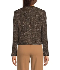 Anne Klein Button Collarless Tweed Jacket With Patch Pockets