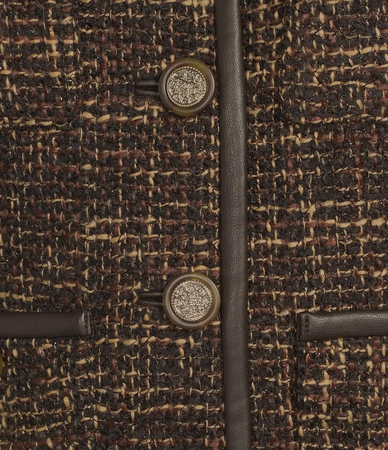 Anne Klein Button Collarless Tweed Jacket With Patch Pockets