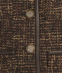 Anne Klein Button Collarless Tweed Jacket With Patch Pockets