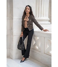 Anne Klein Button Collarless Tweed Jacket With Patch Pockets