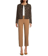 Anne Klein Button Collarless Tweed Jacket With Patch Pockets