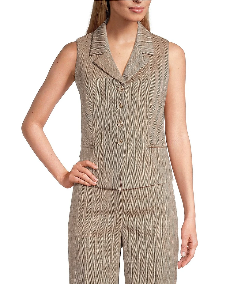 Anne Klein Button Front Herringbone Vest