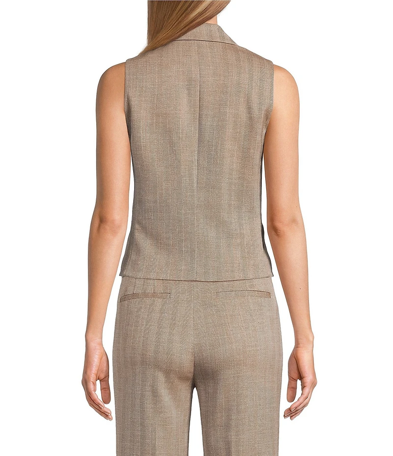 Anne Klein Button Front Herringbone Vest