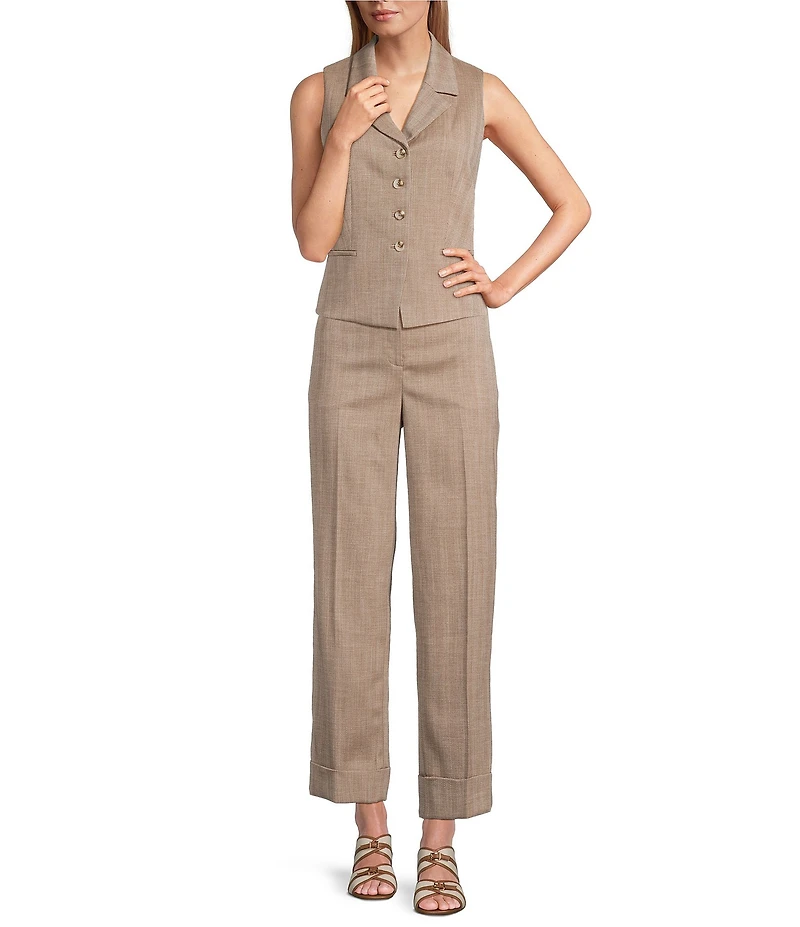 Anne Klein Button Front Herringbone Vest