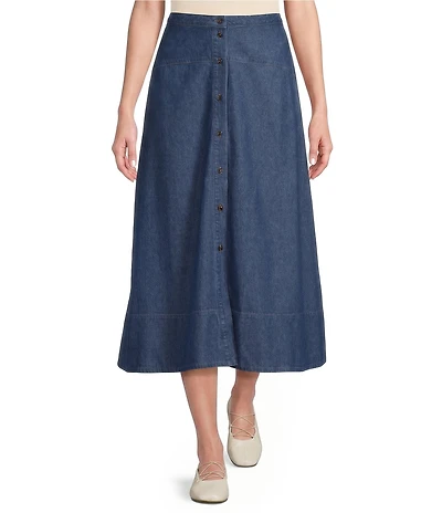Anne Klein Button Front Midi Denim Skirt