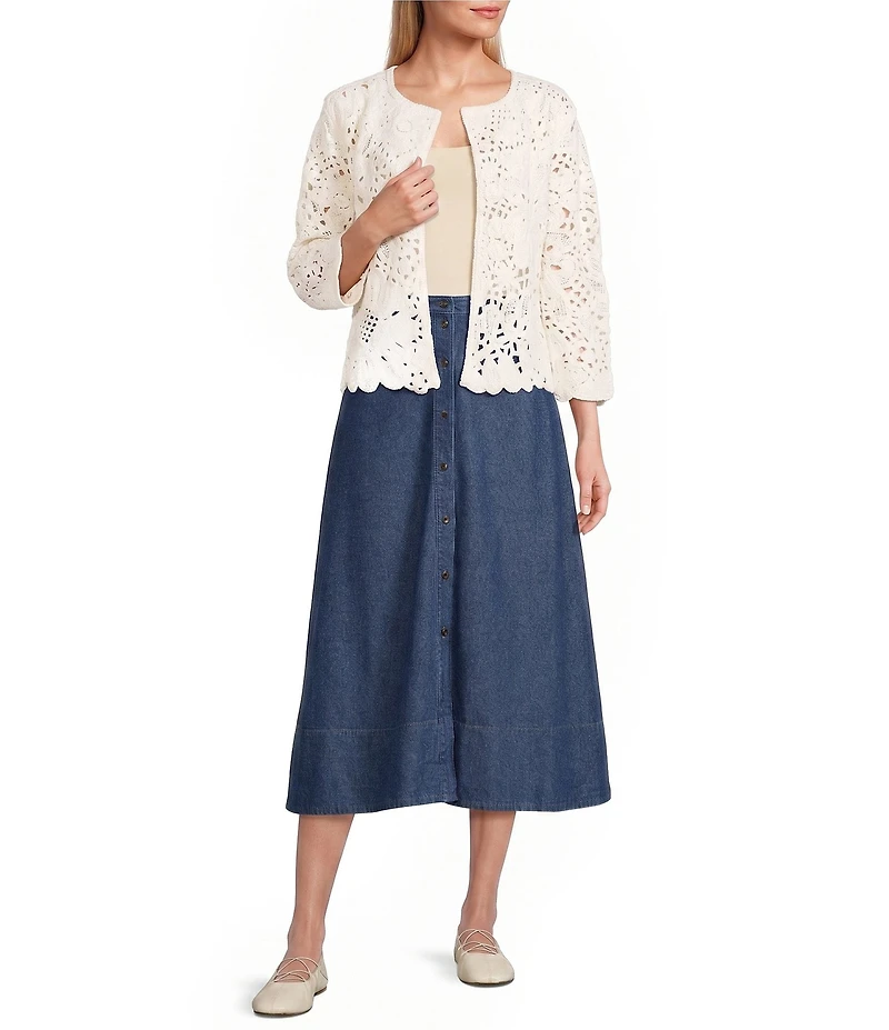 Anne Klein Button Front Midi Denim Skirt