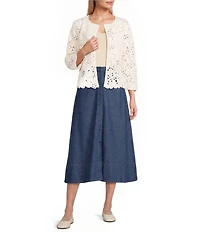 Anne Klein Button Front Midi Denim Skirt
