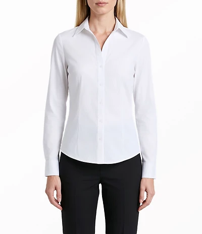 Anne Klein Button Front Solid Poplin Blouse