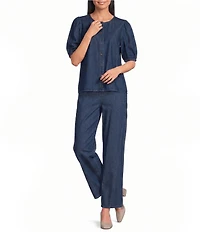Anne Klein Chambray Button Front Blouse
