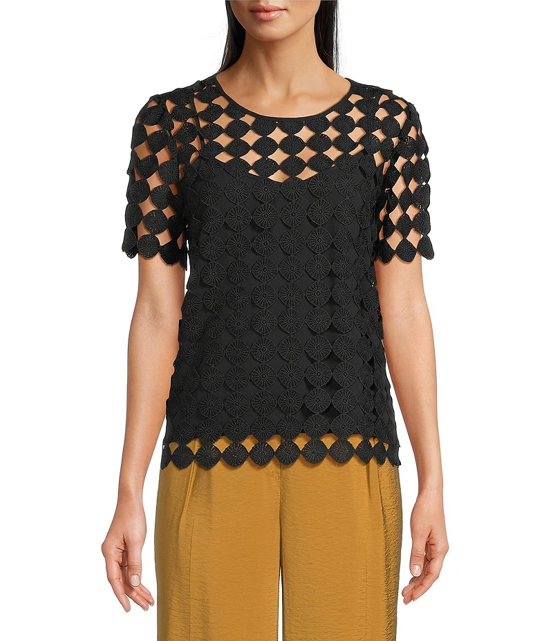 Anne Klein Chemical Lace Crew Neck Short Sleeve Top