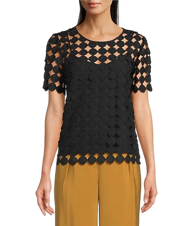 Anne Klein Chemical Lace Crew Neck Short Sleeve Top