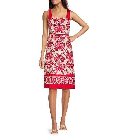 Anne Klein Chiffon Floral Print Square Neck Sleeveless A-Line Dress