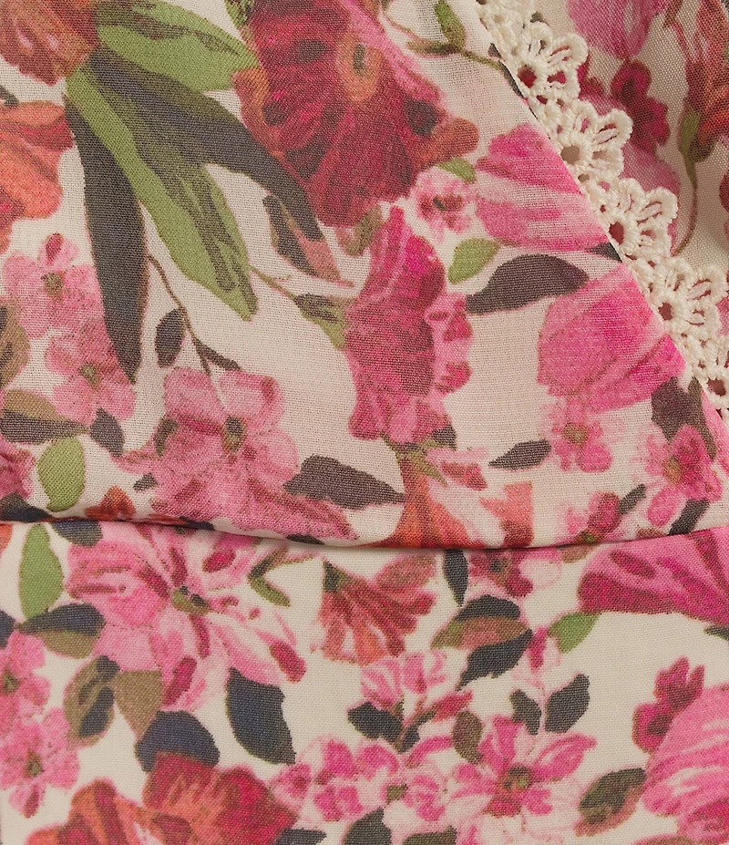 Anne Klein Chiffon Floral Print V Neck Short Sleeve A-Line Midi Dress