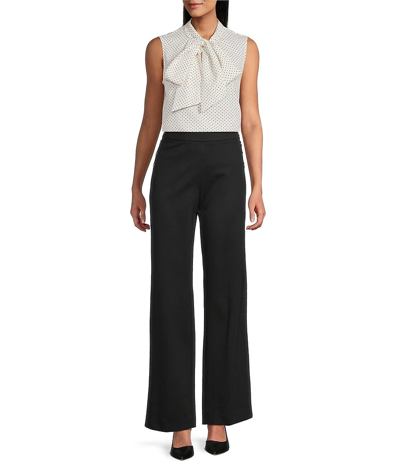 Anne Klein Crepe Sleeveless Halter Neck Dotted Bow Blouse