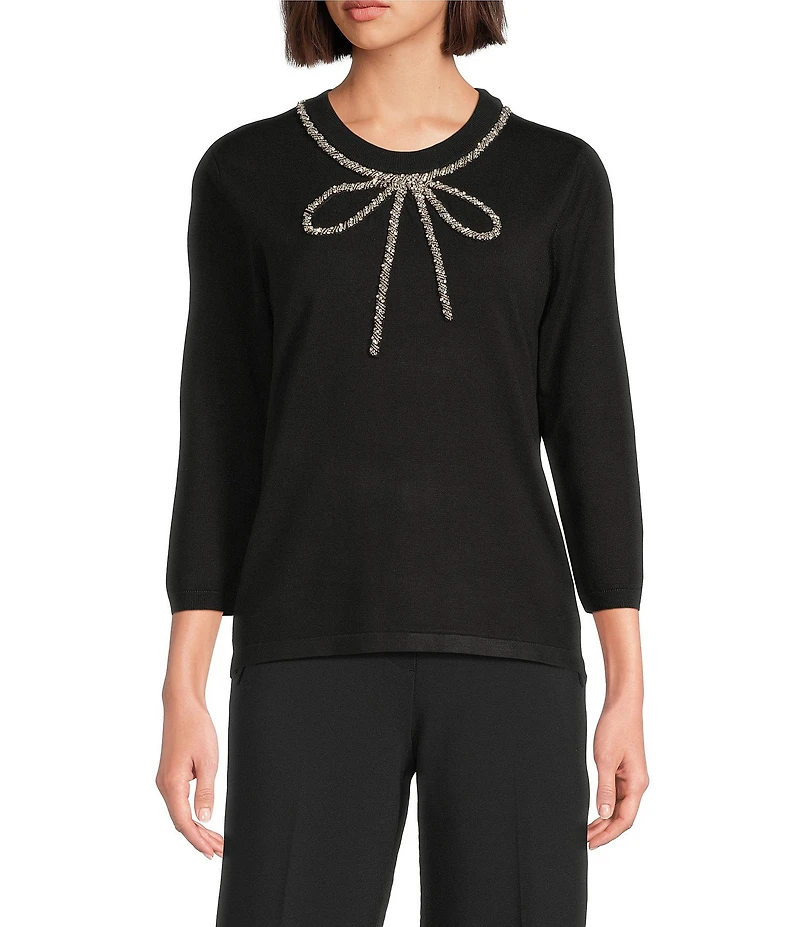 Anne Klein Crew Neck 3/4 Sleeve Bow Knit Top