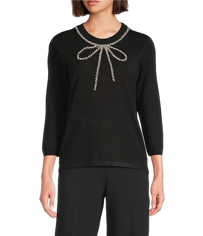 Anne Klein Crew Neck 3/4 Sleeve Bow Knit Top