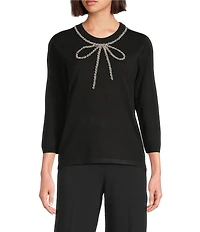 Anne Klein Crew Neck 3/4 Sleeve Bow Knit Top